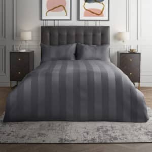 Silentnight Pure Cotton Wide Sateen Stripe Duvet Set - Charcoal