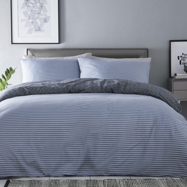 Silentnight Shirt Stripe Duvet Set - Denim