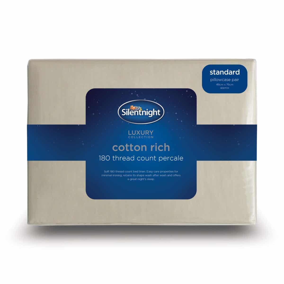 Silentnight Cotton Rich Housewife Pillowcase Pair - Stone