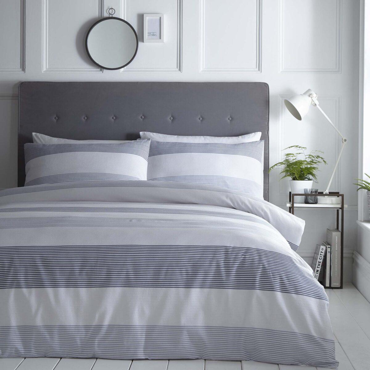Silentnight Seersucker Stripe Duvet Set - Denim