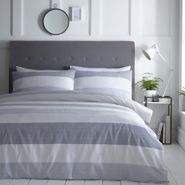 Silentnight Seersucker Stripe Duvet Set - Denim