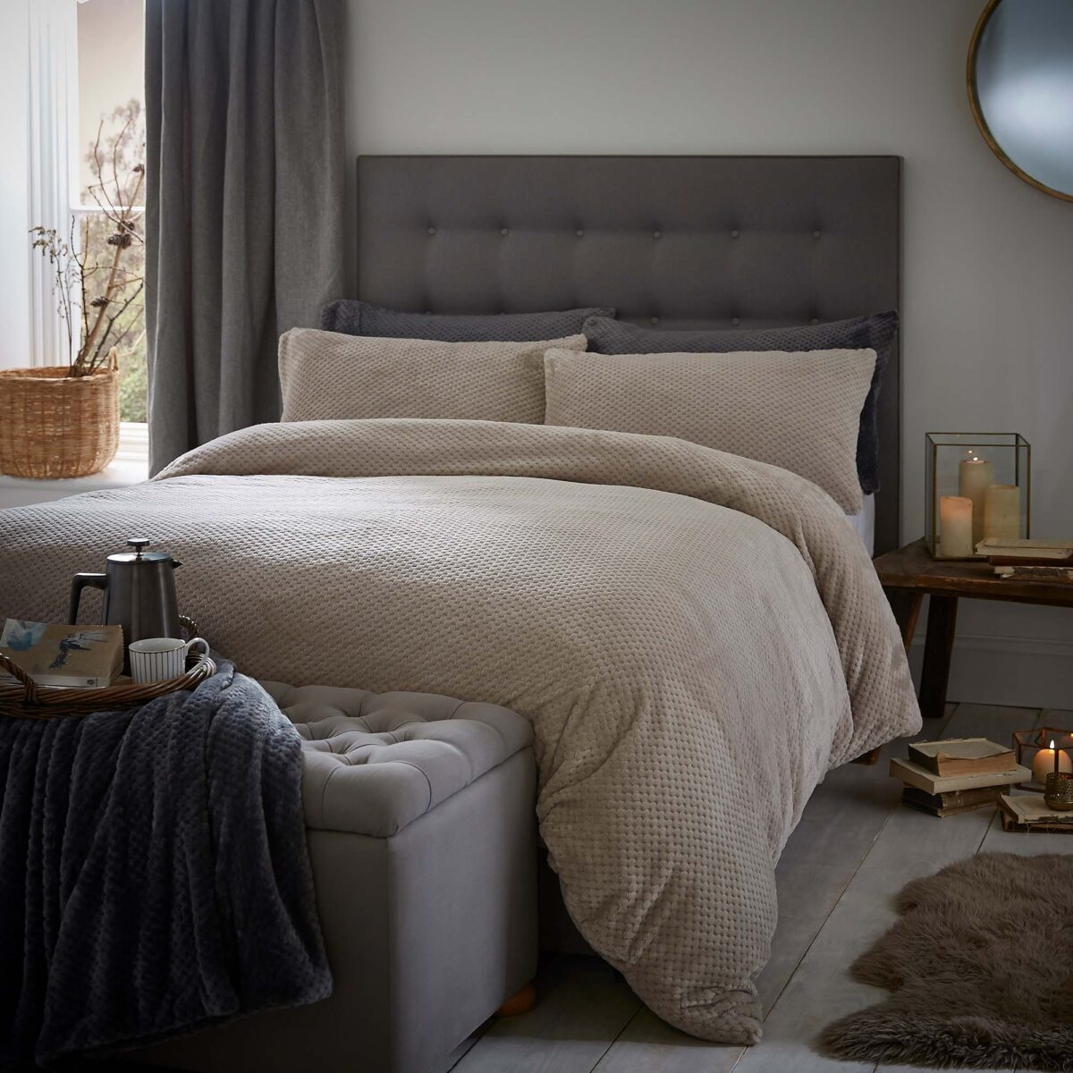 Silentnight Waffle Fleece Duvet Set - Champagne