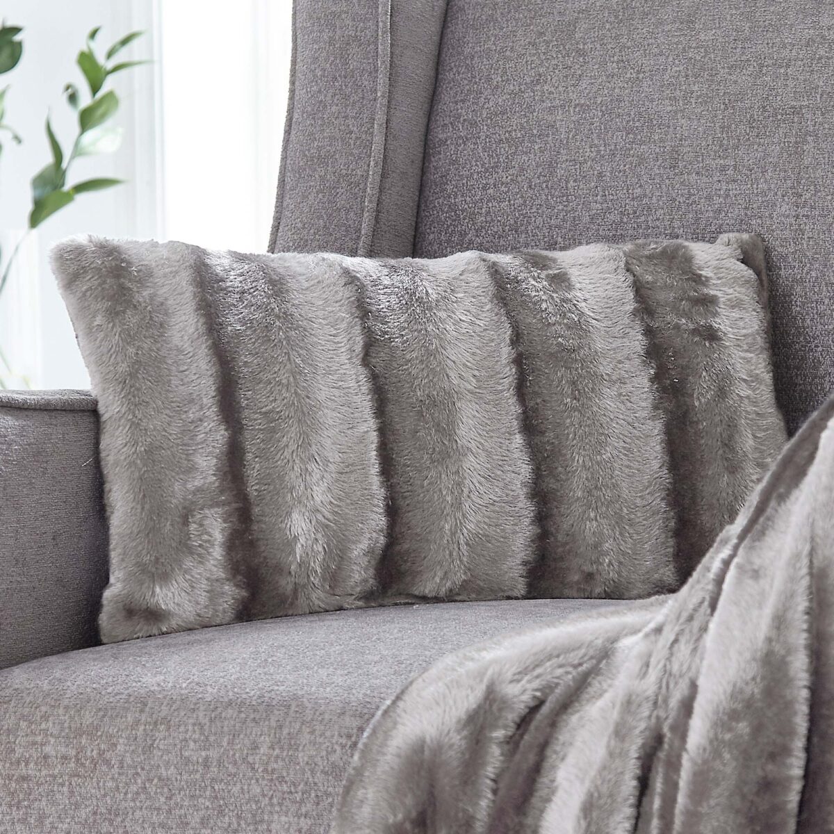 Silentnight Striped Faux Rabbit Fur Cushion