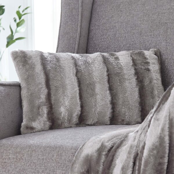 Silentnight Striped Faux Rabbit Fur Cushion