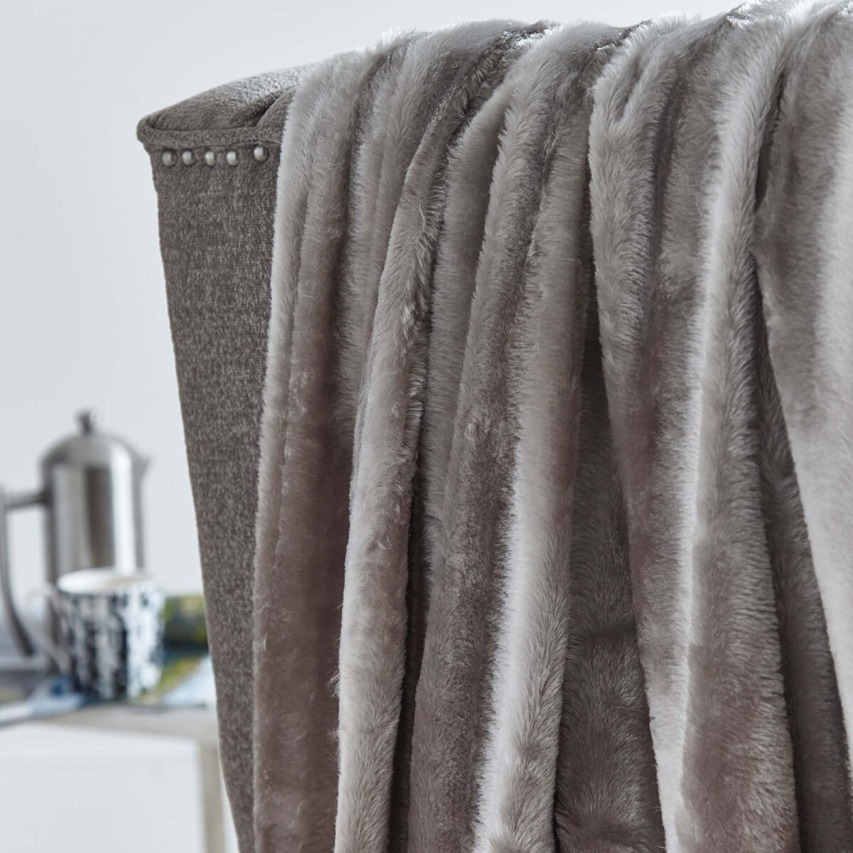 Silentnight Striped Faux Rabbit Fur Throw