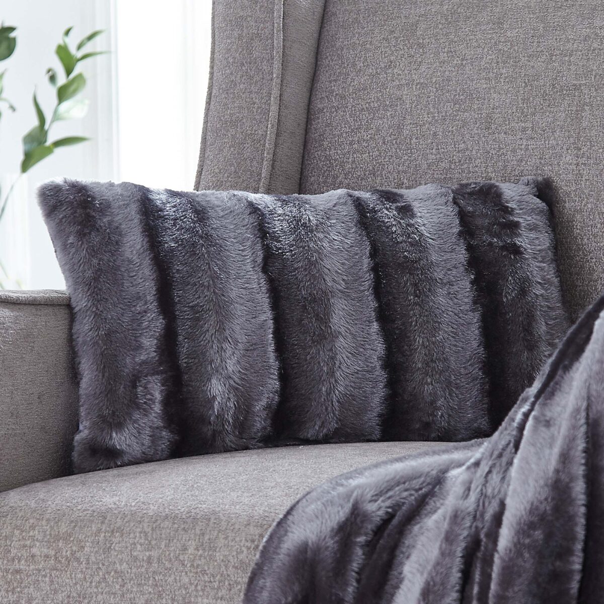 Silentnight Striped Faux Rabbit Fur Cushion