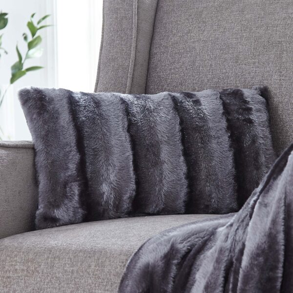 Silentnight Striped Faux Rabbit Fur Cushion