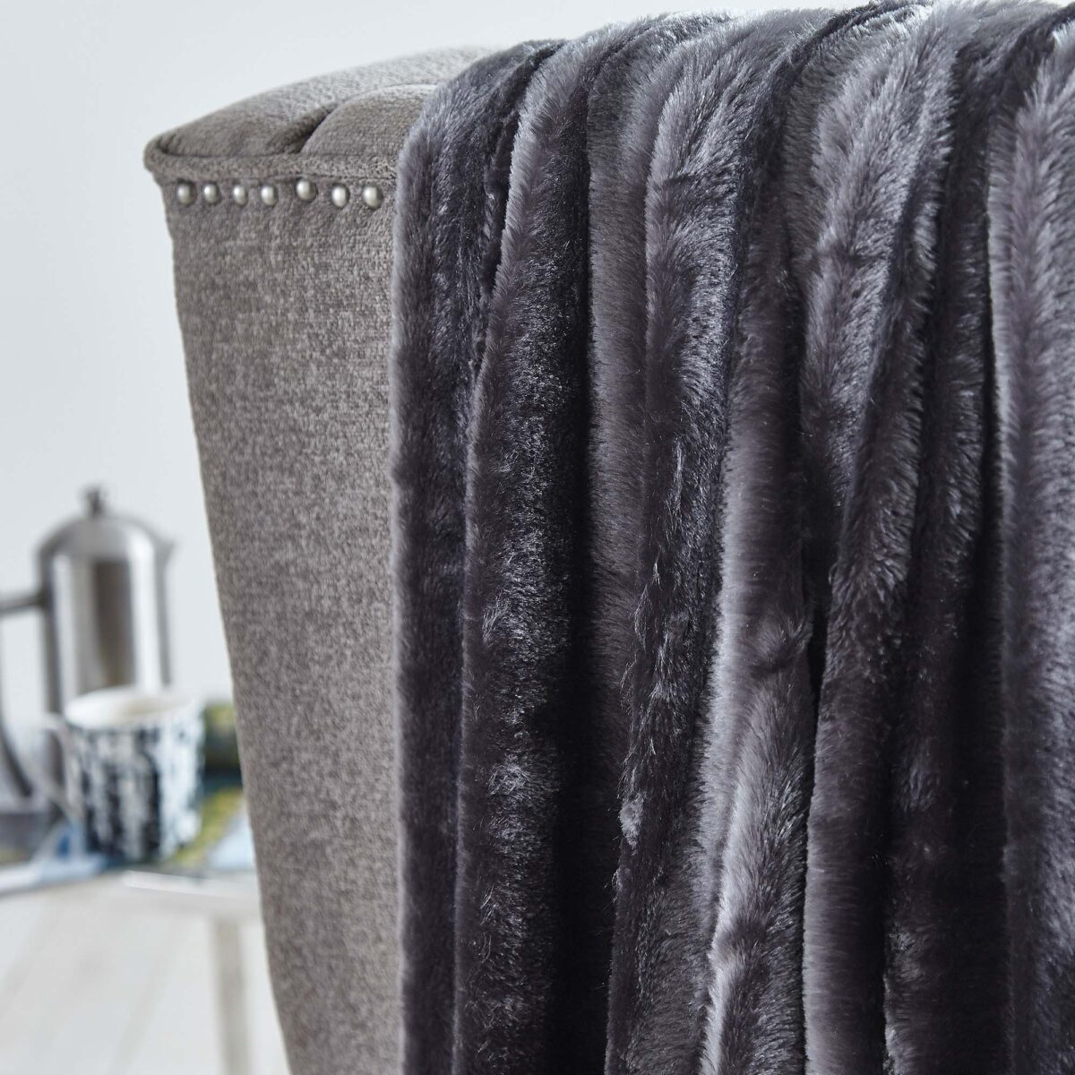 Silentnight Striped Faux Rabbit Fur Throw